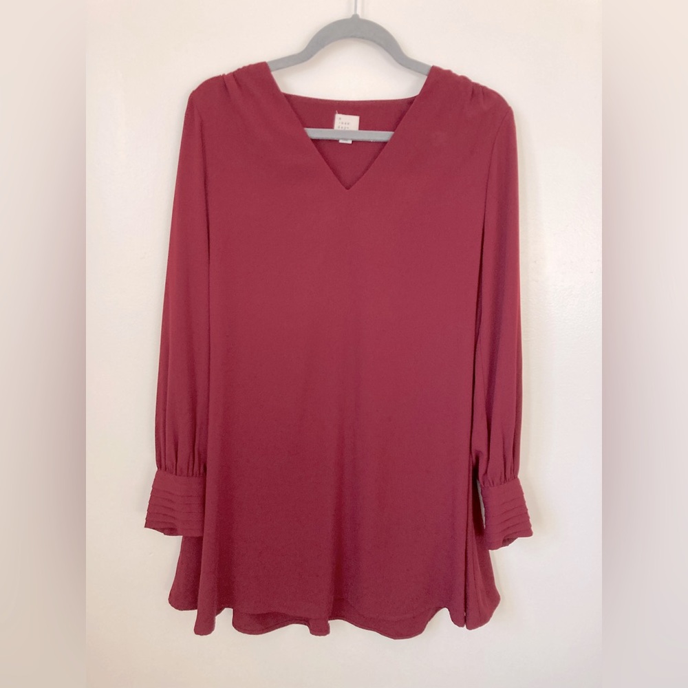 #120. A New Day, Target, V-Neck Long-Sleeve Dress, Size XS, Burgundy, (Women)